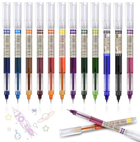 OFFCUP Stylo à Encre Gel Multicolore, 12 Couleurs Stylo à Bille à Encre Gel et pointe fine (0,5 mm), Stylos roller à encre liquide et Séchage Rapide pour Ecriture Fluide et Précise Journal Notes