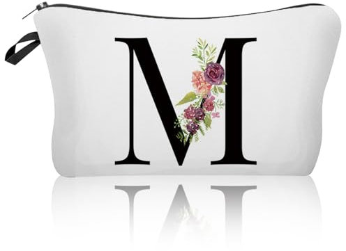 Larfraecy A-Z Personalisierte Kosmetiktasche Personalisierte Make up Tasche,Gedruckte Kosmetiktasche mit Namen Geburtstagsgeschenke für Frauen,Mütter,Beste Freundinnen und Brautjungfern (M)