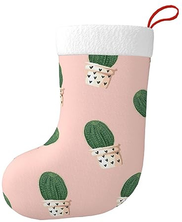 WURTON Décoration de sapin de Noël unisexe confortable – Imprimé cactus rose amusant bas de Noël bas de Père Noël bas pour fête