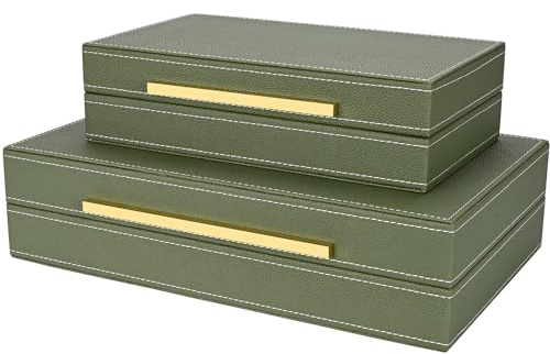 ZIKOUL Green Shagreen box Set of 2 Faux Leather Decorative Boxes,Large Nesting Storage Decorative Boxes with Lids for Modern Home Decor Stacking Jewelry Box Organizer