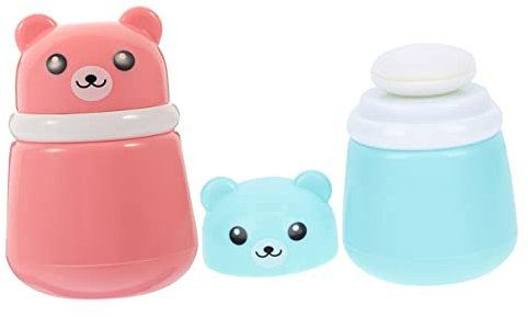 SAFIGLE 2stücke Körperpuderquaste Mit Behälter Aus Hochwertigem Material Praktische Reisezubehör Für Leere Puderflasche Mit Cartoon Bär Design