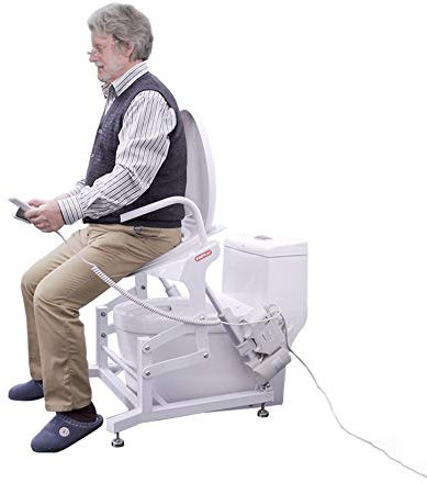 CRBUDY Sedia da Doccia Resistente con Schienale e braccioli, Maniglia per WC, Sedile WC rialzato con Maniglie, Sollevamento Elettrico per inclinazione, Telaio Regolabile, maniglioni per W