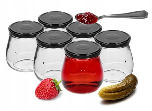 Tarro Twist-Off de 500 ml Anfora invertida con tapón de rosca negro fi82/6, 6 unidades