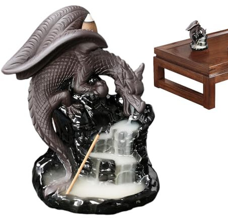 Räucherstäbchenhalter, Drache, Wasserfall-Räuchergefäß, Keramik-Räucherbrunnen mit 20 Räucherkegeln | Aromatherapie Drachenwasserbrunnen für Spa, Yoga, Yoga, Heimdekoration von T