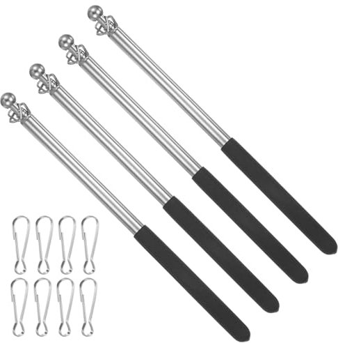 PATIKIL 3,3 fot teleskopiska handhållna flaggstänger, 4-pack rostfritt stål utdragbar bärbar styrflaggstång med 2 klämmor för reseguider lärarpekare, svart