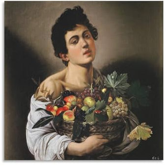 QINGYUAN Caravaggio Boy with A Basket of Fruit Poster Picture Print Canvas Poster Wall Art Modern Home Artworks 16x16inch(40x40cm)