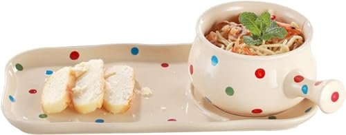 Elegant Dining Dinner Plate Set with Soup and Sandwich Combo Bread Dipping Bowls and Cracker Holder Meal Combo Plate for Breakfast Lunch and Dinner Service.