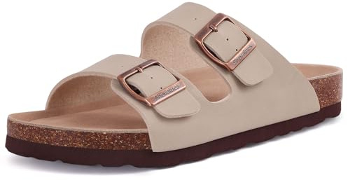 shevalues Women’s Cork Footbed Slide Sandal, Arch Support Summer Outdoor Sandals Mules with Adjustable Buckle