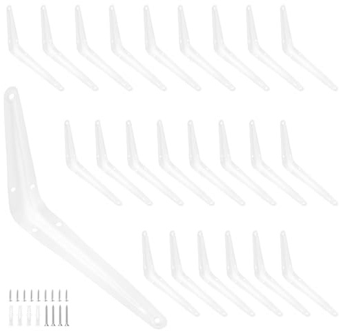 FUNSUEI 24 Stück Regalhalterung Weiß 20 x 15 cm, Regalträger Regalhalter mit Schrauben, Regalkonsolen Regalwinkel Metall für Wandmontage