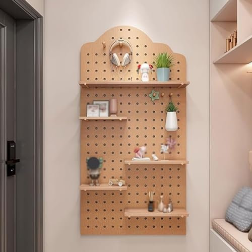 JXYQZD Panneau Perforé Mural, Panneau Perforé Mural Bureau Kit, Support Décoratif Mural, Support D'affichage D'ornements D'entrée de Bureau à Faire Soi-même(Natural)