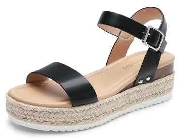 DREAM PAIRS Platåsandaler med spadrillos kil, Svart, 38.5 EU