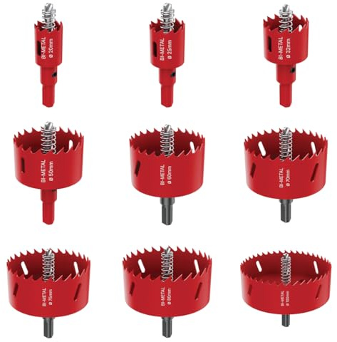 DURI Bi-Metal Hole Saw Set with Arbor and Pilot Bit, 20mm-100mm Fast Cutting for Wood, Plywood, Plastic, Drywall, Thin Metal Sheets Ideal for Ceiling Light Installation and DIY Projects (9 Packs)