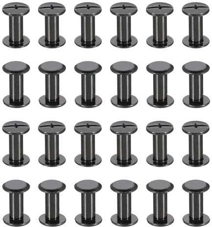 PATIKIL M5*12mm Tornillo de Encuadernacion, 24 Juego Tornillo de Chicago Remaches de Tornillos Conexión Columna Para Cuero Libros, Bolsos, Collares, Mochilas Reparación Bricolaje, Negro