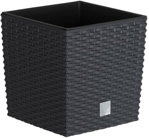 B2C Plant Flower Pot Square Rattan Planter Inner Pot 6 Sizes Garden Patio Home Large (Anthracite, 37L)