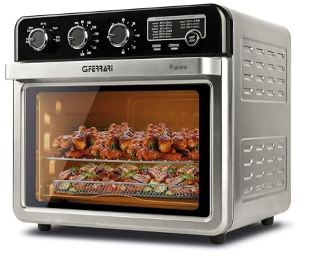 G3 Ferrari G10221 Heißluftofen Air Fryer 32 L, 2000 W, 5 Garprogramme, 6 Heizelemente, Temperatur bis 230 °C einstellbar, Display mit Timer, BPA/PFOA-freies Edelstahl-Zubehör, Schwarz-Silber