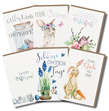 PaperStyle® Osterkarten Set mit Umschlag 10er Set – Hochwertige Klappkarten DIN B6 – Stabile Qualität, leicht beschreibbar – Frühlingshafte Motive für Familie & Freunde – Made in Germany (Aquarell)