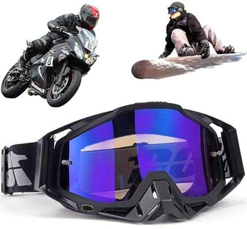 Yoihuqi Occhiali da Sci, Occhiali Motocross, Occhiali Da Moto Antipolvere, Maschera Motocross Trasparente, Occhiali per Gli Sport all'Aria Aperta, per Mountain Bike, Sci o Caschi Aperti, Grigio/Blu
