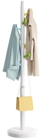 GVRVHJS Coat Rack Freestanding, 2 Adjustable Height Standing Coat Racks Stand with 8 ABS Hooks, Kids Coat Tree with Sturdy Round Base, Modern Coat Hanger Stand for Bedroom, Entryway (White)