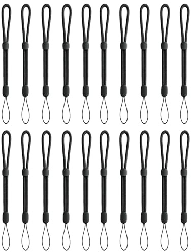 LEMLIN Lot de 20 Dragonnes de Poignet, Lanières Réglables en Nylon, 16,5 cm, Noir, pour Téléphone Portable, Clés, USB