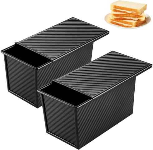 2 Stück 450g Brotbackform mit Deckel Antihaft, Kohlenstoffstahl Toastbrot Backform mit Deckel, Kastenform Brot Schwarz für Brote Gebäck Kuchen