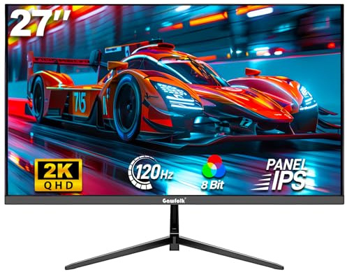 Gawfolk Gaming Monitor 27 inch QHD IPS, PC Screen 120Hz 2K (2560×1440P), Ultra-Thin Zero Frame Computer Display for Home Office Business, DP, HDMI, Wall-Mounted