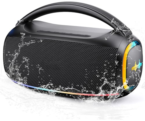 Portable Bluetooth Speaker with 60W Stereo Sound,BassUp, BT5.3,12-Hour Playtime,IP5 Waterproof Wireless Loud Speakers,RGB Multi-Color Rhythm Lights for Outdoor/Party/Gifts-Back