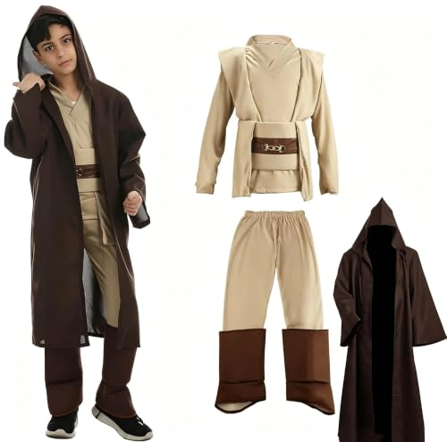 Aitsite Je-d Costume pour enfant - Robe à capuche - Costume Skywalker - Bleu et rouge - Costume de carnaval - Halloween - Cosplay - Pour adulte et garçon, marron, 150 cm