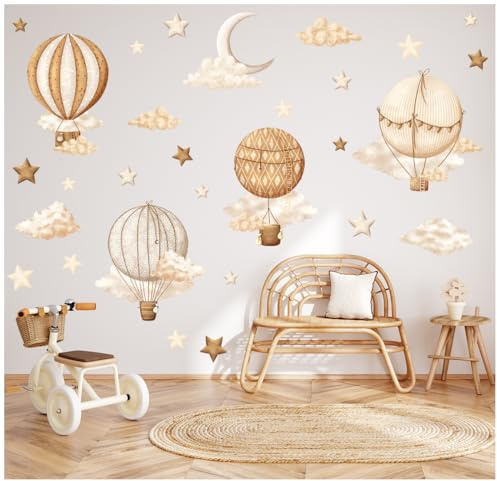 Wally Fox - Wandsticker Kinderzimmer Deko - Wandtattoo Babyzimmer - Kinderzimmer Deko Mädchen Wanddeko - 30 einzelne Aufkleber - Braun, Beige, Luftballons