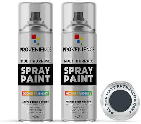 Provenience 2 x 400ml Matt Anthracite Grey Spray Paint | Double Pack | Matte Finish | 2 x 400ml | RAL 7016 | No Primer Needed | All-in-One Spray Paint