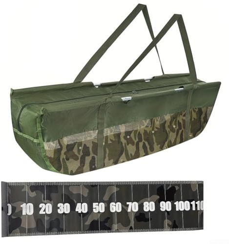 SiSinkal Foldable Fish Weighing Bag with Measuring Ruler Large Capacity Transport Sack for Bass Carp Storage Container Oxford Cloth Material Waterproof Design