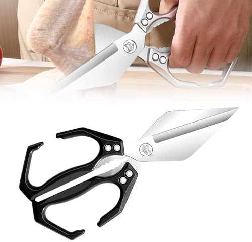 Küchenschere, 2025 Neu Haushaltsschere Geflügelschere aus Edelstahl, Strapazierfähig Fleischschere Allzweckschere Robuste Scher für Fleisch, Huhn, Knochen, Geflügel (Schwarz)