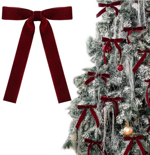 KASESSS 12 Pezzi Bordeaux Fiocchi in Velluto Decorazioni Albero di Natale, Fiocco di Natale per Albero con Lacci A Torsione, Vintage Fiocchi Natalizi per Decorazioni Natalizie Esterno E Interno