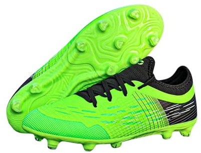 Scarpe da calcio per bambini, con lacci, basse, con tacchetti modellati, per pratica di calcio, leggere, traspiranti e comode, 02 verde., 23 EU