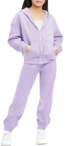 XINYUNZU Jogginganzug Kinder Hoodie mit Hose Set Fleece Gefütterte Sportanzug Sweatshirt + Jogginghose Casual Klamotten Winter Kinderkleidung Mode Klamotten für Mädchen und Jungen Lila 5–6 Jahre