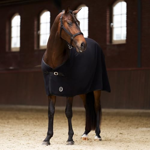 Imperial Riding IRH Fundamental Basic Abschwitzdecke, funktional & atmungsaktiv, schweißabsorbierendes Polar-Fleece Frontverschluss, schnell trocknende Fleecedecke für Pferde, Schwarz, 145