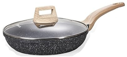 CHYIR Antihaftbeschichtete Bratpfanne aus Granit mit Glasdeckel, Kochgeschirr für Induktionsherd, Grillpfanne für Eier, Omeletts, Steak und Braten, leicht zu reinigen und langlebig, Aluminiumguss
