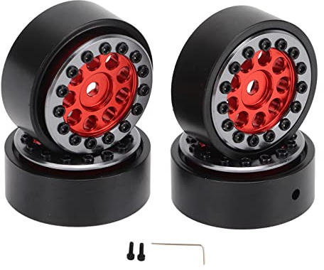 4Pcs RC Wheel Rim Set, Professional Aluminum Alloy Simulation RC Wheel Rims Hub, Lightweight Design with Hex Wrench and Counterweights, for FMS FCX24 1/24 RC Car, Red Colo