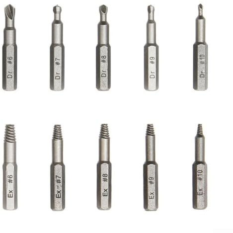 10-teiliges Bohrer-Set mit 4 mm und 6 35 mm Schäften zum einfachen Entfernen von eingebetteten, gebrochenen und geschälten Schrauben und Bolzen aus Metall und Holz (6,35 mm)