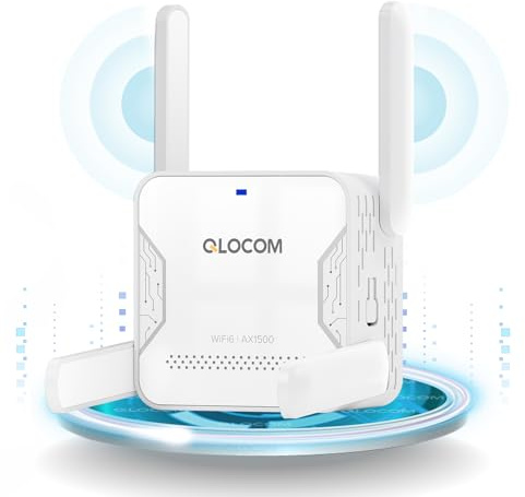 QLOCOM 2026 Nouveau WiFi 6 Repeteur WiFi Puissant, AX1500Mbps Amplificateur WiFi Couvre jusqu'à 150 m², WiFi Booster avec Un Port Ethernet, Compatible avec Toutes Les Box Internet