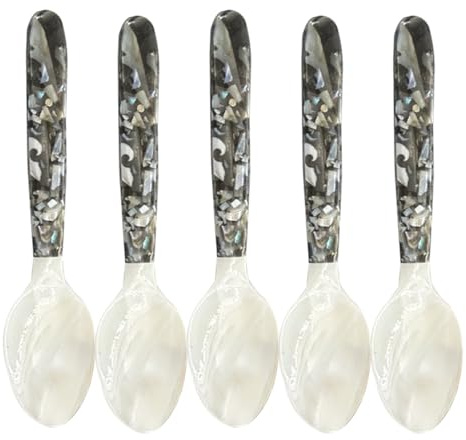 Cucharillas para caviar de nácar - Juego de 5 piezas Elegantes cubiertos de concha para caviar, huevos y, cucharas de concha natural brillantes en tamaños de 4,7 y 6,3, cucharas de degust