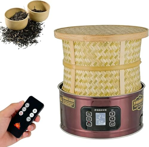 Machine électrique de séchage de thé, petit déshydrateur alimentaire 400 W avec télécommande, base en acier inoxydable et cage en bambou, température réglable de 30 à 150 ℃, chronométrable(Red)