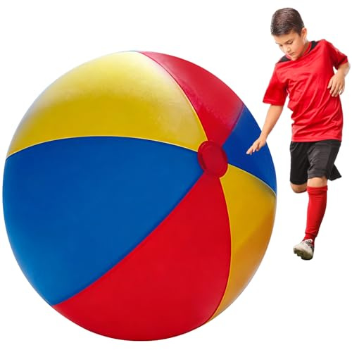 RNPKZ Strandbollar, Ø 100 cm, stor, jätteuppblåsbar vattenboll, uppblåsbar jätteboll av robust gummi, extra stor strandfotboll, pool, leksak för sommarskoj, strandpoolfester
