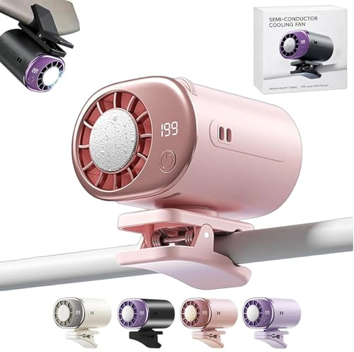 2026 Car Clip On Air Conditioner Fan with 16°C Semiconductor Cooling Chips, 199 Speeds Adjustable & LED Display 360° Rotation, Portable Personal Cooler for Car Seat,Office,Umbrella,Bike,Beach (Pink)