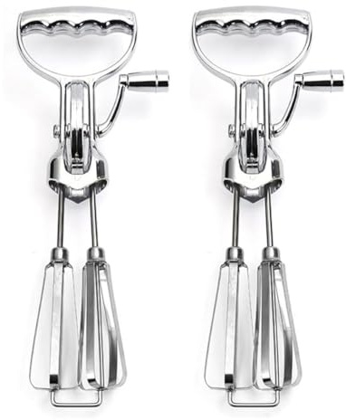 Hausdec 2PCS Egg Beater Hand Crank Stainless Steel Rotary Hand Whip WhiskHand Crank Egg Beater Mixer Manual Hand Mixer