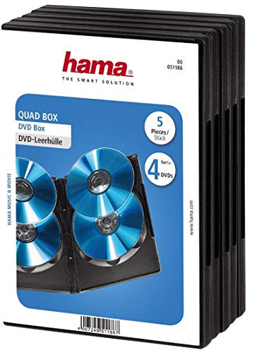 Hama Boîtier standard (pour 4 DVD, convient également aux CD et disques Blu-ray, avec film pour l'insertion de la jaquette, lot de 5) Noir