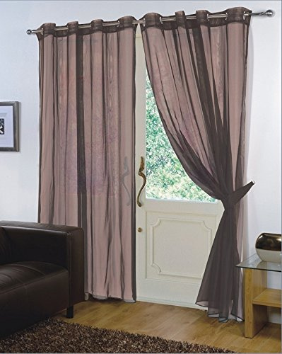 viceroy bedding Pair of Plain Voile EYELET/RING TOP Curtain Panels + Free Tiebacks Included (59 x 72, Chocolate Brown)