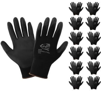 Global Glove PUG-17 Lightweight Polyurethane Dipped Work Gloves, Anti-Static/Electrostatic Compliant with Secure Grip, Bare Hand Sensitivity, Black, 12 Pairs, 3X-Large