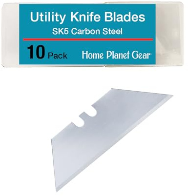 Utility Knife Blades Ten Pack - Box Cutter Blades Refills - 10 Heavy Duty SK5 High Carbon Steel Utility Razor Blade Replacement in Convenient Storage Box - Standard Size - Fits Most Cutters & Knives