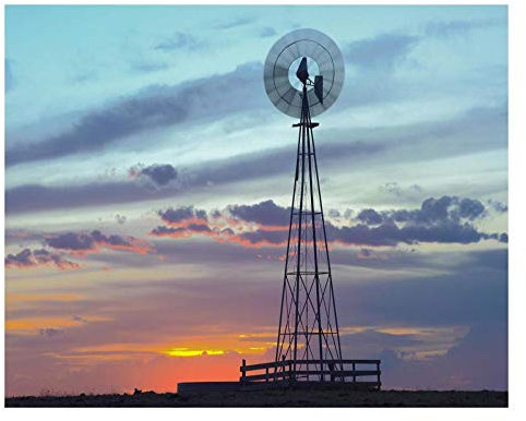 Obras de Arte Italia Molino de viento produciendo electricidad al atardecer ejemplo de energía renovable, América del Norte-papel Art-26x22