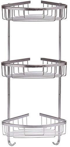 Optimal Products RUST FREE STAINLESS STEEL SHOWER CADDY RACK BATHROOM ORGANIZER CORNER SHELF & HOOKS (3-TIER STAINLESS STEEL CADDY)